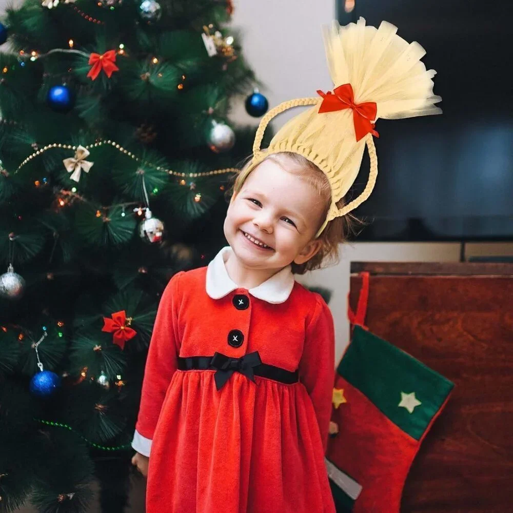 2 Pcs Christmas Headbands Blonde Pigtails with Red Bows for Holiday Party